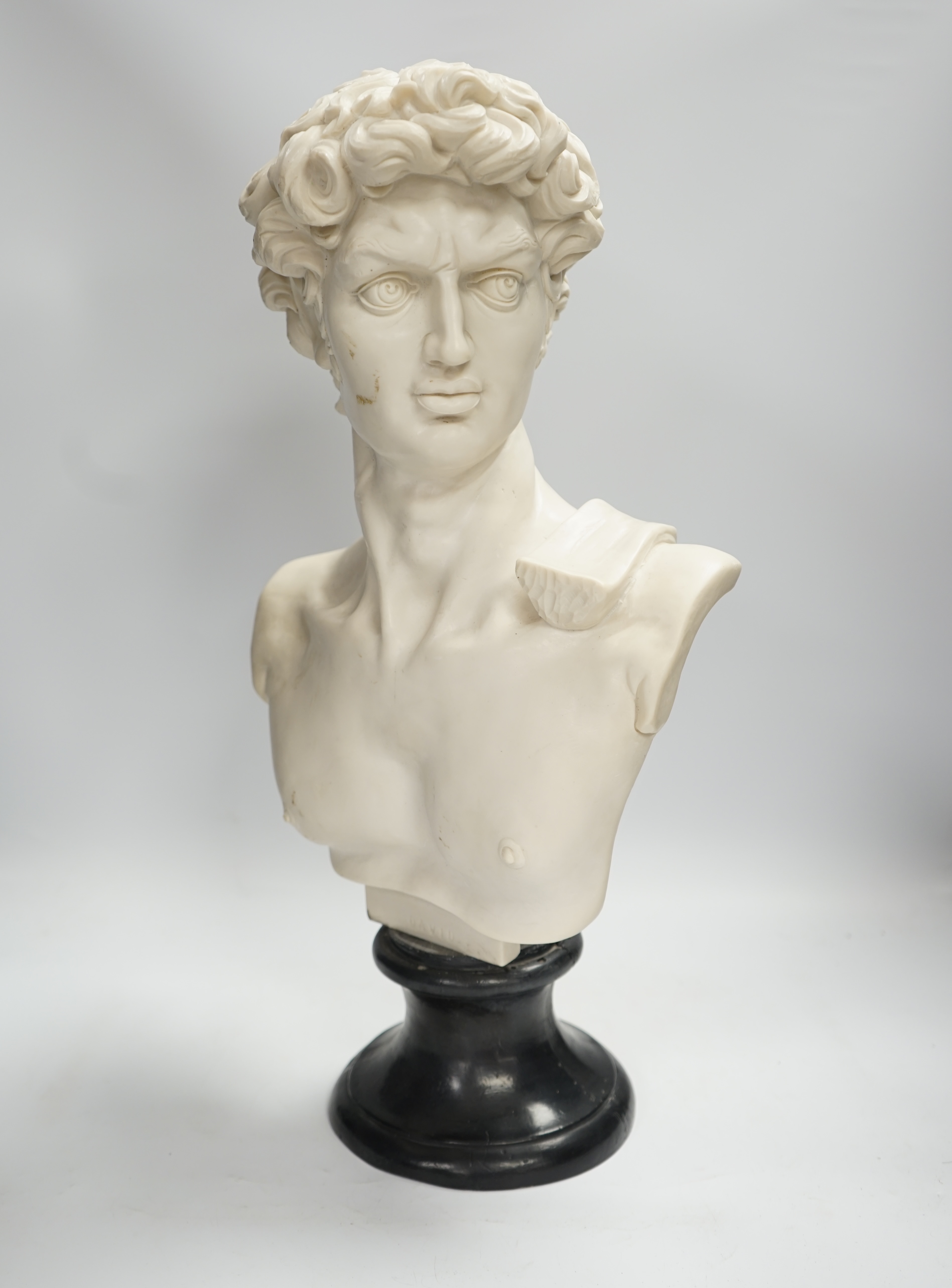 A simulated white marble bust of David, 52cm